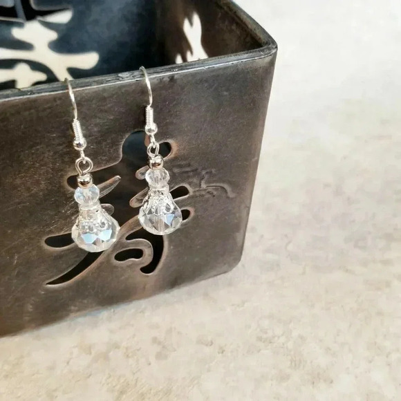 Hand Crafted Victorian Clear Crystal Silver Filigree Basket Earrings - Picture 6 of 8